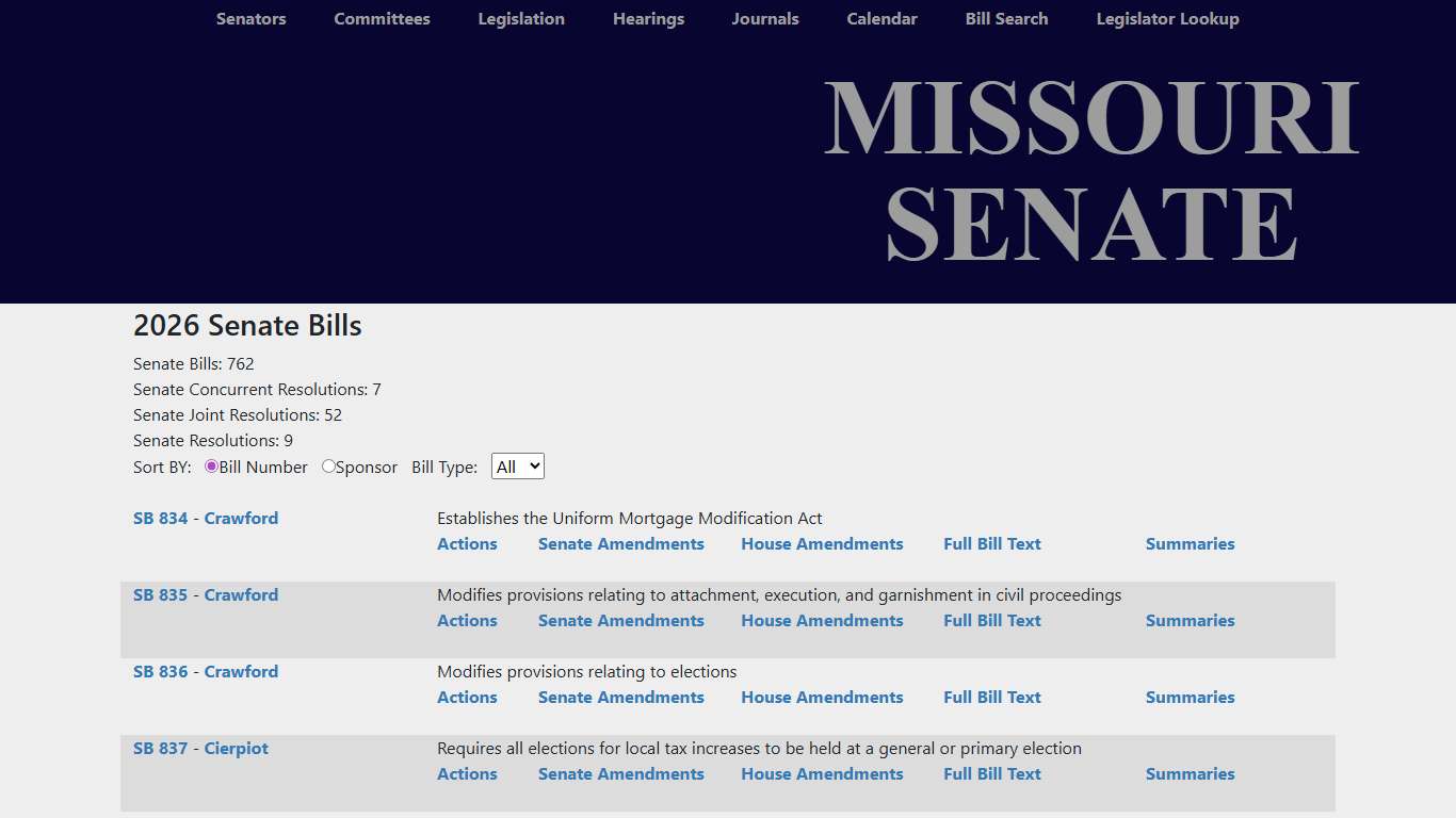 Bill List - 2026 - Senate