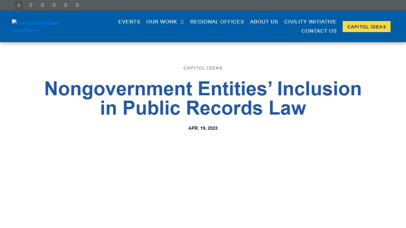 Nongovernment Entities' Inclusion in Public Records Law - The Council of State Governments