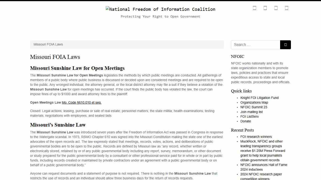 Missouri FOIA Laws – National Freedom of Information Coalition