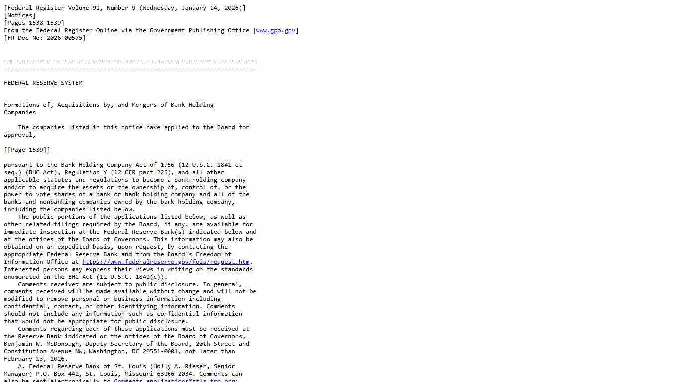 Federal Register, Volume 91 Issue 9 (Wednesday, January 14, 2026)